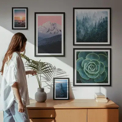 Modernes Wandbilderset mit Landschaften von Bergen und Meer im Boho Stil
