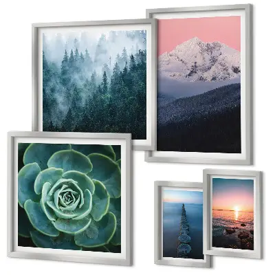 Modernes Wandbilderset mit Landschaften von Bergen und Meer im Boho Stil