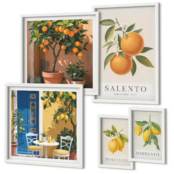 Modernes Wandbilder-Set mit rustikalem italienischem Stil und fruchtigen Elementen