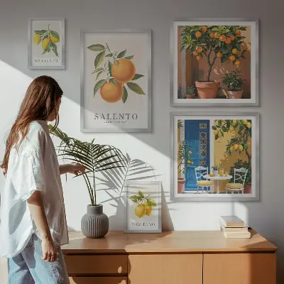 Modernes Wandbilder-Set mit rustikalem italienischem Stil und fruchtigen Elementen
