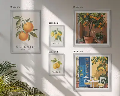 Modernes Wandbilder-Set mit rustikalem italienischem Stil und fruchtigen Elementen