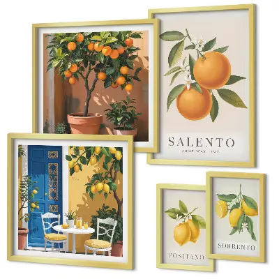 Modernes Wandbilder-Set mit rustikalem italienischem Stil und fruchtigen Elementen