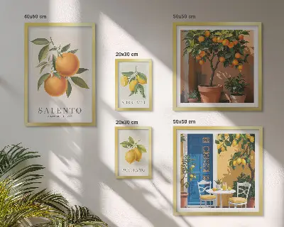 Modernes Wandbilder-Set mit rustikalem italienischem Stil und fruchtigen Elementen