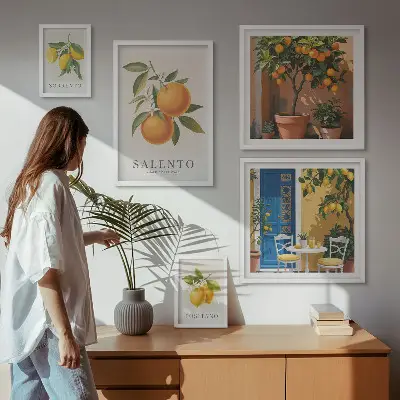 Modernes Wandbilder-Set mit rustikalem italienischem Stil und fruchtigen Elementen