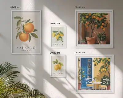 Modernes Wandbilder-Set mit rustikalem italienischem Stil und fruchtigen Elementen