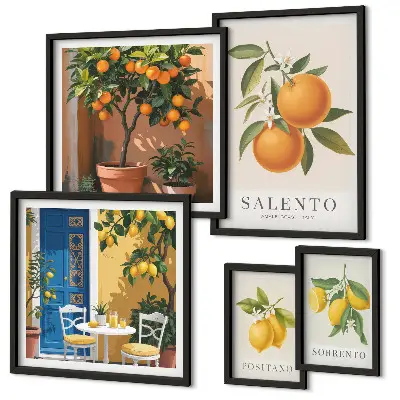 Modernes Wandbilder-Set mit rustikalem italienischem Stil und fruchtigen Elementen