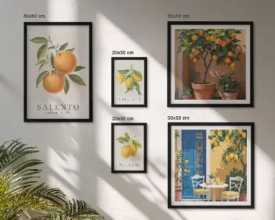 Modernes Wandbilder-Set mit rustikalem italienischem Stil und fruchtigen Elementen