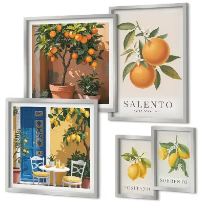 Modernes Wandbilder-Set mit rustikalem italienischem Stil und fruchtigen Elementen