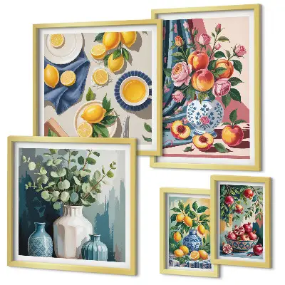 Wandbilder-Set Blumen und Früchte moderne Kompositionen