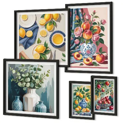 Wandbilder-Set Blumen und Früchte moderne Kompositionen