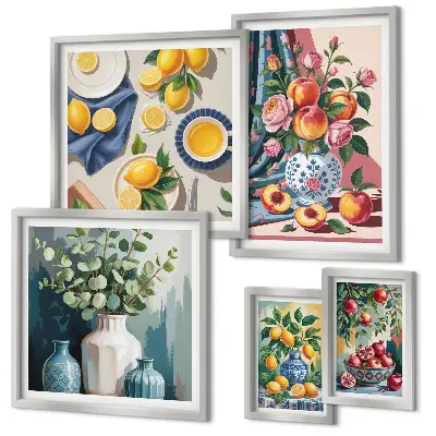 Wandbilder-Set Blumen und Früchte moderne Kompositionen