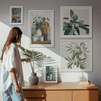 Modernes Wandbilder-Set mit natürlichen skandinavischen Pflanzenmotiven