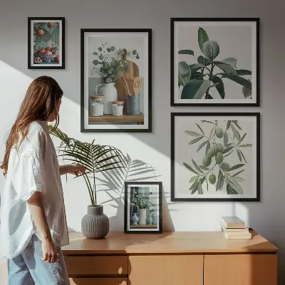 Modernes Wandbilder-Set mit natürlichen skandinavischen Pflanzenmotiven
