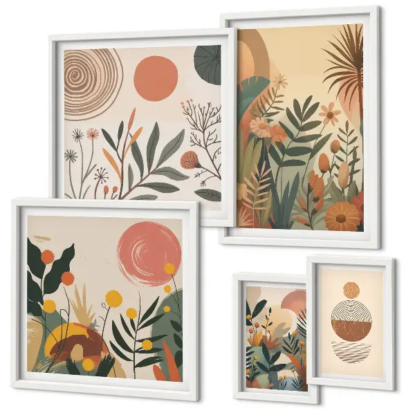 Modernes Wandbilderset mit abstrakten Boho-Pflanzenmotiven