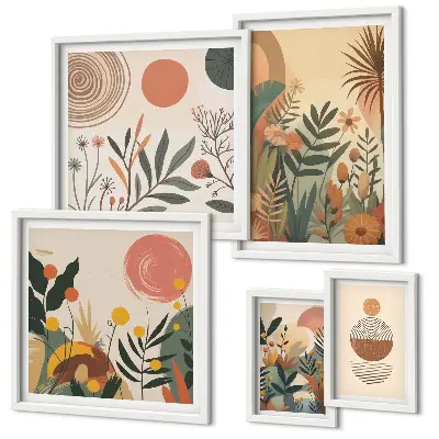Modernes Wandbilderset mit abstrakten Boho-Pflanzenmotiven