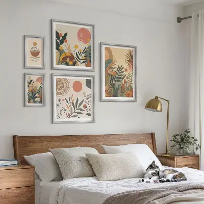 Modernes Wandbilderset mit abstrakten Boho-Pflanzenmotiven