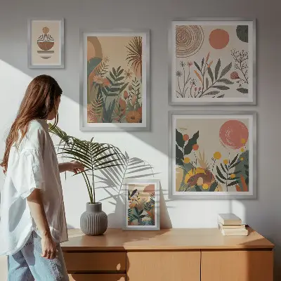 Modernes Wandbilderset mit abstrakten Boho-Pflanzenmotiven