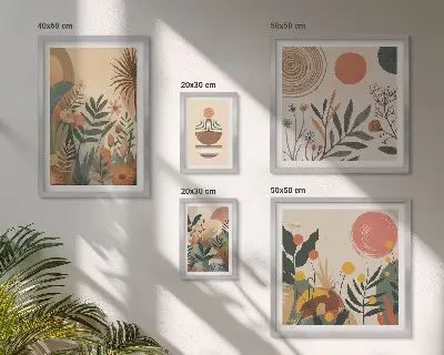 Modernes Wandbilderset mit abstrakten Boho-Pflanzenmotiven
