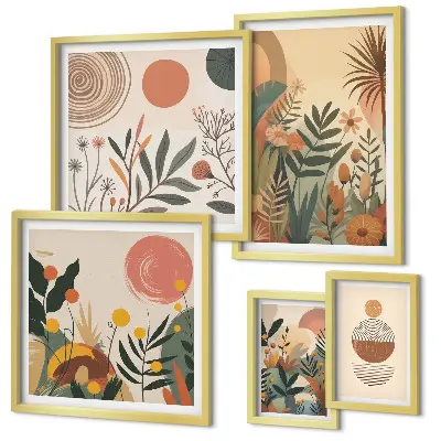 Modernes Wandbilderset mit abstrakten Boho-Pflanzenmotiven