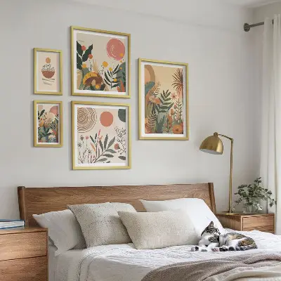 Modernes Wandbilderset mit abstrakten Boho-Pflanzenmotiven