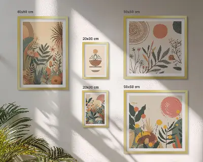 Modernes Wandbilderset mit abstrakten Boho-Pflanzenmotiven
