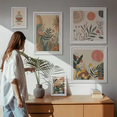 Modernes Wandbilderset mit abstrakten Boho-Pflanzenmotiven