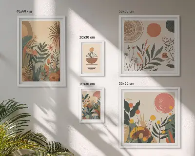 Modernes Wandbilderset mit abstrakten Boho-Pflanzenmotiven