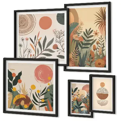 Modernes Wandbilderset mit abstrakten Boho-Pflanzenmotiven