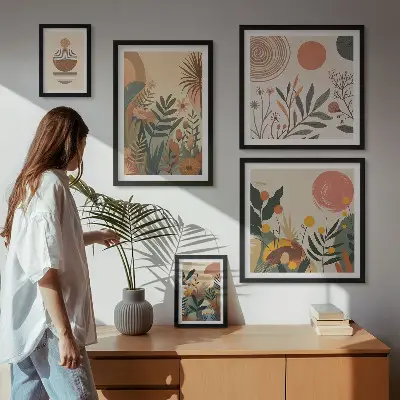 Modernes Wandbilderset mit abstrakten Boho-Pflanzenmotiven
