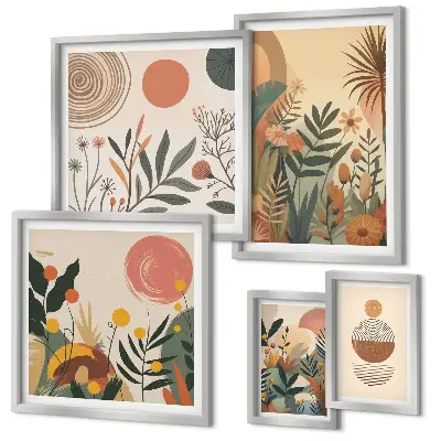Modernes Wandbilderset mit abstrakten Boho-Pflanzenmotiven