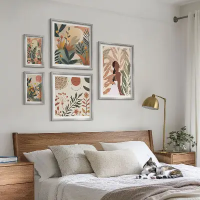 Bilderset fürs Sofa im Boho-Stil mit Pflanzenmotiv