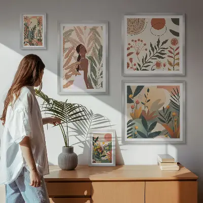 Bilderset fürs Sofa im Boho-Stil mit Pflanzenmotiv