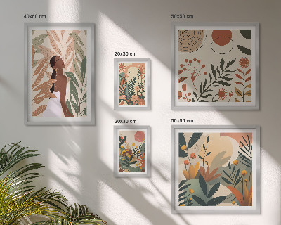 Bilderset fürs sofa Boho-Stil mit einer Pflanzenfigur