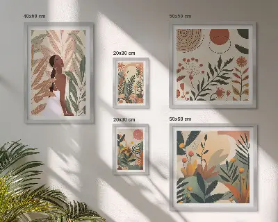 Bilderset fürs Sofa im Boho-Stil mit Pflanzenmotiv