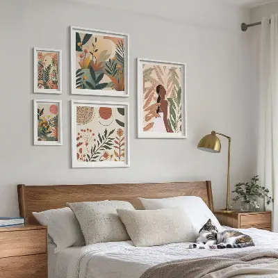 Bilderset fürs Sofa im Boho-Stil mit Pflanzenmotiv