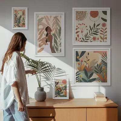 Bilderset fürs Sofa im Boho-Stil mit Pflanzenmotiv