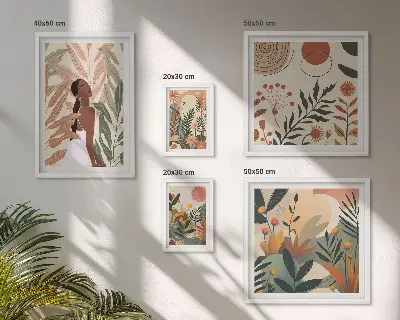 Bilderset fürs Sofa im Boho-Stil mit Pflanzenmotiv