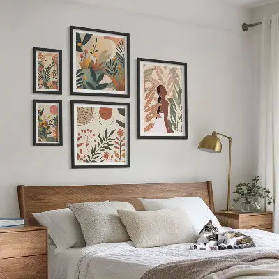 Bilderset fürs Sofa im Boho-Stil mit Pflanzenmotiv