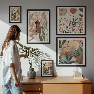 Bilderset fürs Sofa im Boho-Stil mit Pflanzenmotiv