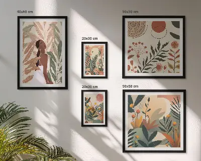 Bilderset fürs Sofa im Boho-Stil mit Pflanzenmotiv