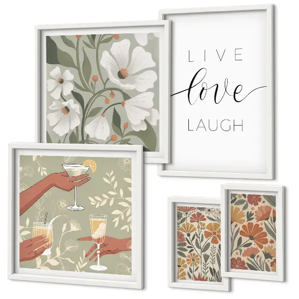 Modernes Wandbilder-Set mit stilvollen floralen Grafik-Slogans