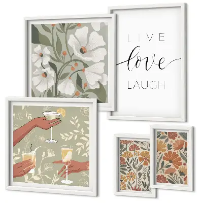 Modernes Wandbilder-Set mit stilvollen floralen Grafik-Slogans