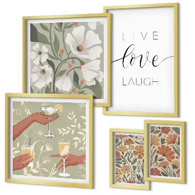 Modernes Wandbilder-Set mit stilvollen floralen Grafik-Slogans