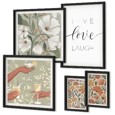 Modernes Wandbilder-Set mit stilvollen floralen Grafik-Slogans
