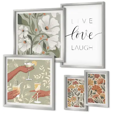 Modernes Wandbilder-Set mit stilvollen floralen Grafik-Slogans