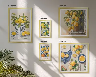 Bildergalerie-Set für die Wand mit provenzalischen Zitrusfrüchten als Wanddekoration