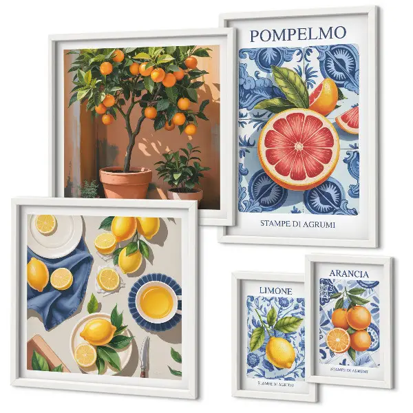 Bildergalerieset für die Wand mit Vintage-Zitrusmotiven