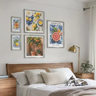 Bildergalerieset für die Wand mit Vintage-Zitrusmotiven