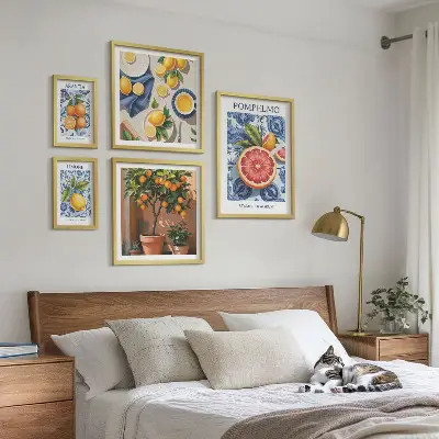 Bildergalerieset für die Wand mit Vintage-Zitrusmotiven