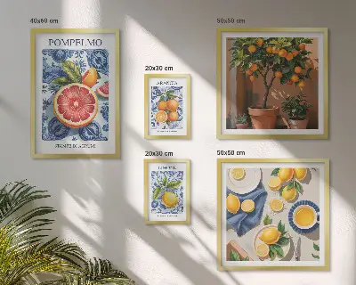 Bildergalerieset für die Wand mit Vintage-Zitrusmotiven